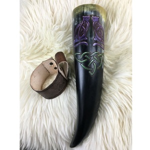 Portable Handmade Eco-Friendly <b>Viking</b> Drinking <b>Horn</b> with Animal & Religious Designs 100% Natural Polished Medieval Style - Product Image 1