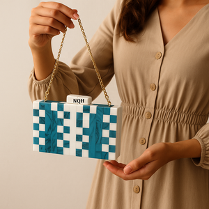 Bolso de Mano de Lujo Hecho a Mano, Duradero y Ecológico, con Cuentas de Madera y Resina, Diseño Geométrico Incrustado, Cadena Cruzada, Logotipo Personalizado - Product Image 1