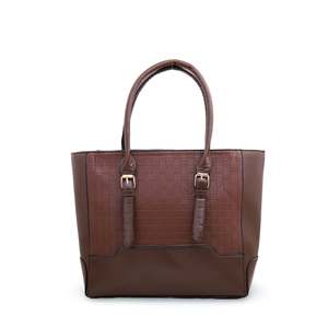 Sac à main formel marron P54384 avec décoration de gland fourre-tout décontracté élégant avec doublure en cuir véritable PU durable à deux poignées - Product Image 3