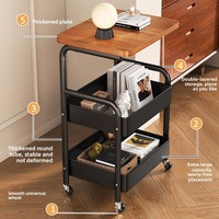Étagère de rangement mobile en fer à 3 niveaux, chariot à collations, table d'appoint en métal, organisateur de chevet avec roulettes pour petit appartement