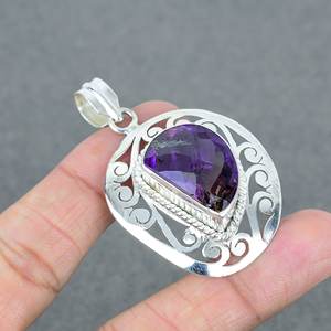 Good Quality 925 Silver Plated Natural <b>Amethyst</b> Brass Gemstone Unique Design <b>Pendant</b> Handmade Jewelry Wholesale Manufacturer - Product Image 1