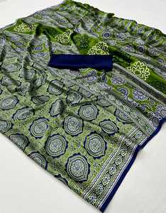 Hermoso Sari de Seda Satinada para Mujer, Estilo Indio, para Fiestas, Disponible, Sin Estampado - Product Image 1