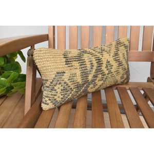 <b>Beige</b> Kantha Patchwork Wool Pillow 8x16 Inch Rustic Floral <b>Throw</b> Pillow with Vintage Embroidered Print Premium Style Portable - Product Image 2