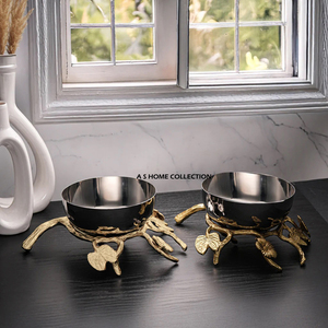 Joint de conception de forme feuillue d'or avantageuse trois bol fantaisie en aluminium métal Dessert accessoire de stockage de service de nourriture - Product Image 3