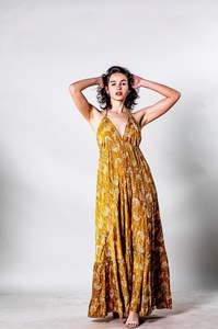 2025 été Simple haute qualité jaune coton Maxi robe pour les femmes col en V sans manches dos nu Style de fête - Product Image 2