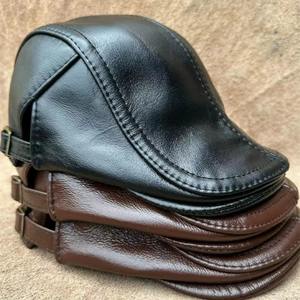 Gorras de boina para hombre de alta calidad Cuero de vaca genuino Marrón Otoño Invierno Ajustable Impresión digital de calidad premium - Product Image 5