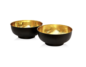 Bol rond en métal avec intérieur martelé doré et extérieur noir - Product Image 4