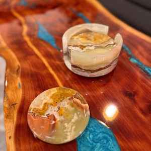 Posavasos de Mármol Verde Ónix Hechos a Mano con Soporte, Posavasos de Piedra para Bebidas - Product Image 2