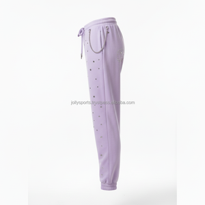 Women Rhinestone Jogger Pant Premium 300 GSM Fleece Fabric Soft Lilac Color Custom Logo Glitter Design women's pants - Product Image 3