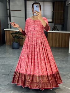 ชุดเดรส Anarkali สำหรับสาวๆงานปาร์ตี้ชุดเดรสผ้าคอตตอนผ้าไหมเนื้อนุ่มพิมพ์ลาย - Product Image 5