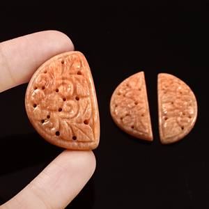 ชุดของผู้ผลิตสามชิ้นอเมซอนไนต์สีส้มธรรมชาติแกะสลักรูปตัว D ต่างหูสร้อยคอแฟนซีที่มีอัญมณีหลวม - Product Image 1