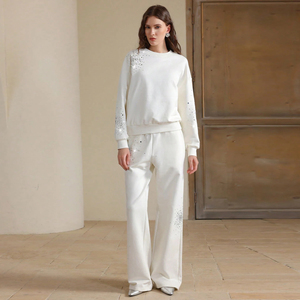 Sudadera transpirable suave y cálida con diamantes de imitación para mujer, Jersey de algodón polar, ropa de calle de gran tamaño, parche de angustia Vintage - Product Image 2