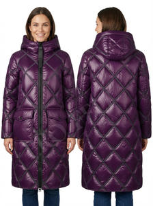 Pro Felt High Quality Hooded Red Quilted Long Puffer Jacket Winter Warm Lightweight Zip Front With Deep Pockets Padded <b>Coats</b> - Product Image 4