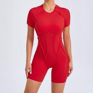 Vente chaude femmes sport body combinaisons personnalisé façonnage costume creux dos nu conception Sexy Fitness à manches courtes barboteuse - Product Image 5
