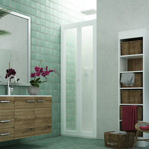 Box Doccia Forte in Vetro Acrilico con Profilo in PVC Modello Saloon Finitura Spazzolata Anticalcare e Riducibile - Product Image 1