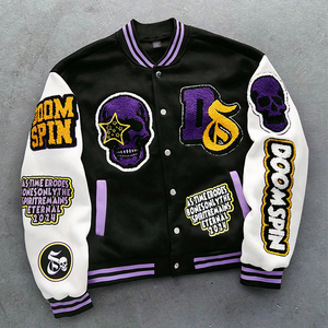 Veste universitaire personnalisée en laine 100% et cuir véritable pour hommes, broderie chenille, vestes de baseball avec service OEM - Product Image 1