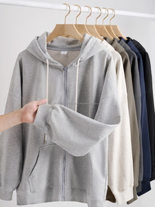 Sudaderas de Forro Polar Grueso de Algodón y Poliéster al por Mayor, Sudaderas con Capucha y Cremallera Bordadas para Hombre, Talla Grande - Product Image 2