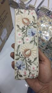 Custom Made White Coloured Machine Embroidered <b>Ribbons</b> & Laces in Various Designs & <b>Gold</b> Thread Work for Wedding Dresses - Product Image 6