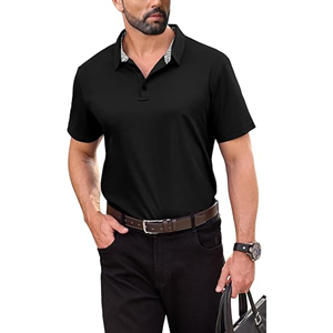Polo à manches courtes pour hommes, motif solide, col classique avec fermeture à bouton, logo personnalisé décontracté d'affaires pour le bureau - Product Image 3