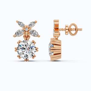 Pendientes de Oro Amarillo de 14K con Diamantes Florales en Forma de Marquesa, Diamantes Cultivados en Laboratorio, Joyería Nupcial para Boda, Regalo de Aniversario - Product Image 5