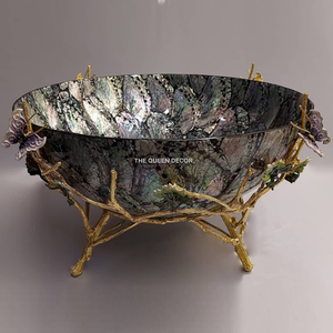 Bol rond de couleur blanche, fourni avec des fleurs et des feuilles en métal plaqué or de qualité supérieure, design martelé - Product Image 4