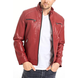 Veste de moto en cuir tendance avec poches zippées - Product Image 1