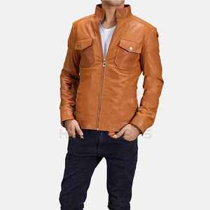 OEM ODM 2026 Genuine 100% Leather Cotton <b>Filling</b> Regular Length Cowhide Breathable Waterproof <b>Men</b> Leather <b>Jacket</b> - Product Image 5