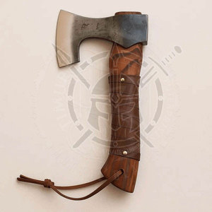 Industrial Mini Carbon Steel Viking <b>Axe</b> Customized Leather Ash <b>Wood</b> Handle Camping Hatchet Pizza <b>Cutting</b> Tomahawk Double Blade - Product Image 6