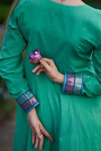 Robe longue en coton pur, tissée à la main, style bohème, vert décontracté, occasionnel, mode éthique, à panneaux - Product Image 2