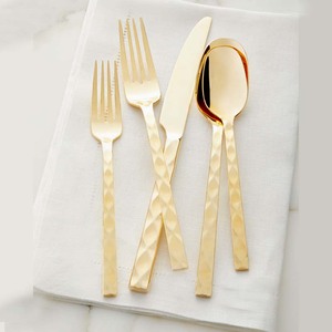 Juego de cubiertos chapados en oro Arte informal Diseño en relieve Mango hecho a mano Vajilla para servir boda Juego de cubiertos - Product Image 6
