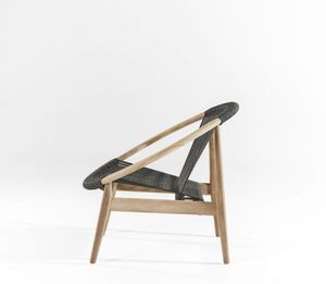 Sillón redondo moderno Dona de madera maciza de teca con cuerdas tejidas de carbón para uso en exteriores - Product Image 3