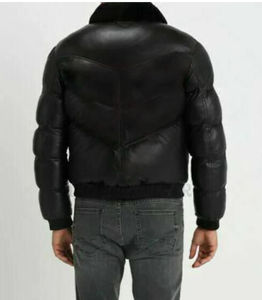 Latest Winter Coat Fur Plus Size Men Leather Jacket Puffer Leather <b>Black</b> Fur Collar Warm Bomber Real Leather Jacket for man - Product Image 3