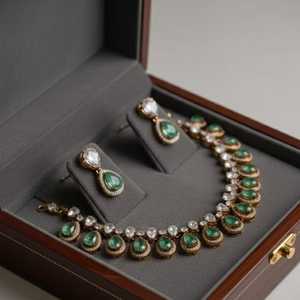 Collier Polki émeraude en argent 925 plaqué or |   Bijoux de mariée |   Collier de mariage indien |   Bijoux festifs et luxueux - Product Image 5