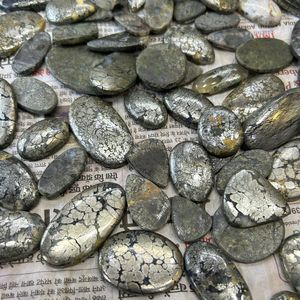 Marcasite de qualité supérieure, 100% naturelle, agate marcasite de forme ovale, cabochon, pierre précieuse en vrac pour la fabrication de bijoux - Product Image 2