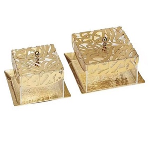 ขาตั้งโลหะทรงโดมบนโต๊ะและเค้กสีทองดีไซน์แบบอาหรับสำหรับตัดด้วยเลเซอร์บนโดมแก้ว - Product Image 1