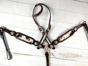 Cabecera y coraza de cuero occidental de buena calidad 100% con cuero de pelo y hermosas hebillas - Product Image 2