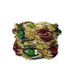 Conjunto de Brazaletes de Perlas Multicolores Geométricos de Diseño Chapados en Oro, Joyería de Moda para Novias, Aniversarios y Fiestas - Product Image 1