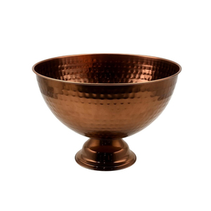 Bol à punch élégant en cuivre martelé finition or rose sur piédestal pour bars, hôtels, mariages et événements festifs (vente en gros) - Product Image 1