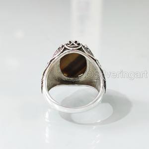 Grossiste Bague Mans Oeil de Tigre Naturel Pierre Précieuse Bague de Naissance de Juin Toutes Tailles Bijoux de Noël Lourds Bague en Argent Sterling 925 - Product Image 6