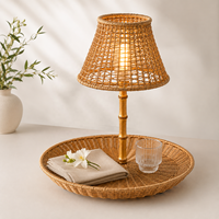 Lampe de table simple rechargeable sans fil en bambou naturel et rotin avec abat-jour tressé ouvert pour mariage, pique-nique, buffet