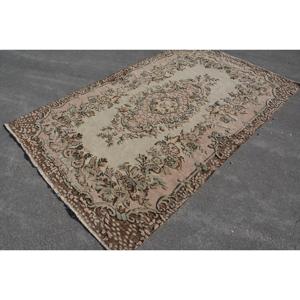 5.5x8.6 ft Vintage Rug, <b>Brown</b> Floral Turkish <b>Wool</b> Rug - Product Image 3