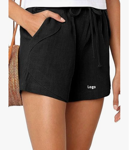 2024 Shorts d'été pour femmes décontracté cordon de serrage confortable avec taille élastique et poches taille moyenne coupe régulière pour la plage légère - Product Image 3