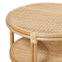 Table basse ronde en rotin faite à la main et personnalisable avec plateau en verre |   Meubles en rotin naturel tressé modernes pour salon et décoration extérieure