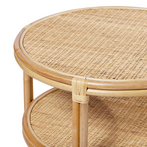 โต๊ะกาแฟหวายทรงกลมทำด้วยมือพร้อมกระจกด้านบน | โบฮีเมียนเฟอร์นิเจอร์ทอจากธรรมชาติสำหรับห้องนั่งเล่นและของตกแต่งกลางแจ้ง - Product Image 2