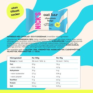 NICKS <b>Oat</b> Bar Chocolate Fudge, Traditional Flapjack Snack with Chocolate, Fiber-rich <b>Oat</b> Bar without Added Sugar (12x35g) - Product Image 6