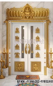 South Indian Temple Style Wooden Double Door for Home <b>Mandir</b> Traditional Wooden Double Door With Bell Design For Home <b>Mandir</b> USA - Product Image 3