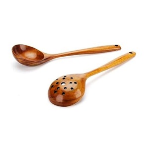 Ensemble de 2 grandes cuillères de cuisine en bois d'acacia artisanales 14 pouces SERVEUR à SALADE EN BOIS LOT DE 2 ARTICLES DE CUISINE UNIQUES FAITS À LA MAIN - Product Image 1