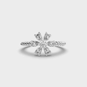 1.50 Carat E-VS1 Pear and Round Cut Lab Grown Diamond Floral Shape <b>Unique</b> <b>Engagement</b> <b>Ring</b> 14k White Gold - Product Image 4