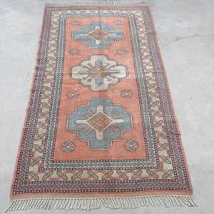 Vintage Turkish Rug 4x7 ft (122x212 cm), <b>Red</b> Floral <b>Wool</b> Rug - Product Image 1