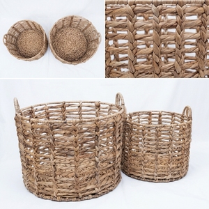 Ensemble de paniers de rangement en écorce de bananier naturelle avec cadre en fer, grille ouverte, poignée en arche, pot cylindrique, jardinière, décoration artistique pure pour la maison - Product Image 2